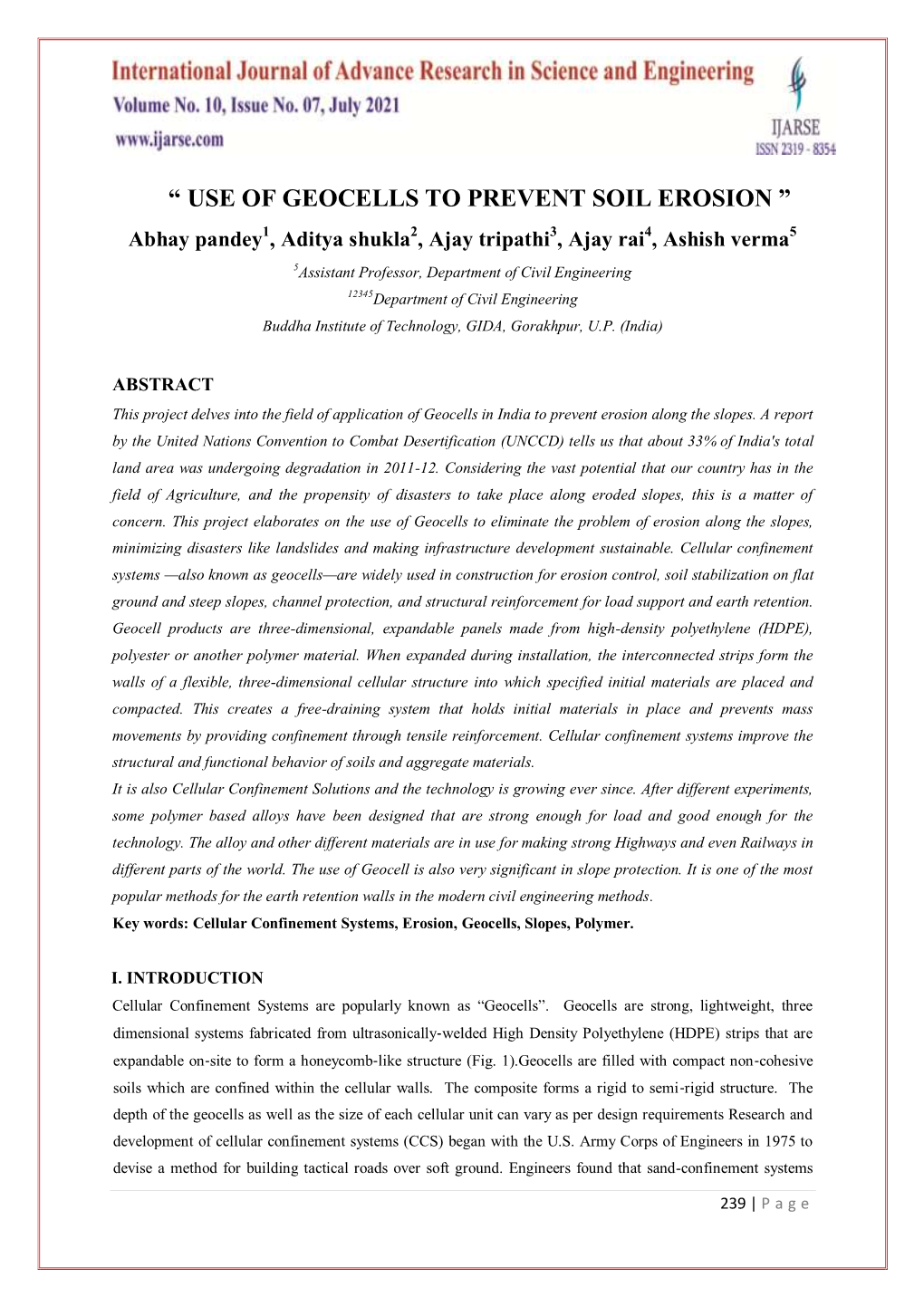 “ Use of Geocells to Prevent Soil Erosion ”