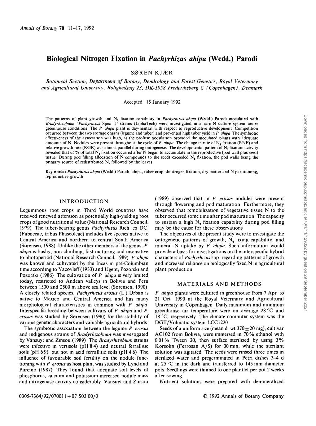 Biological Nitrogen Fixation in Pachyrhizus Ahipa (Wedd.) Parodi