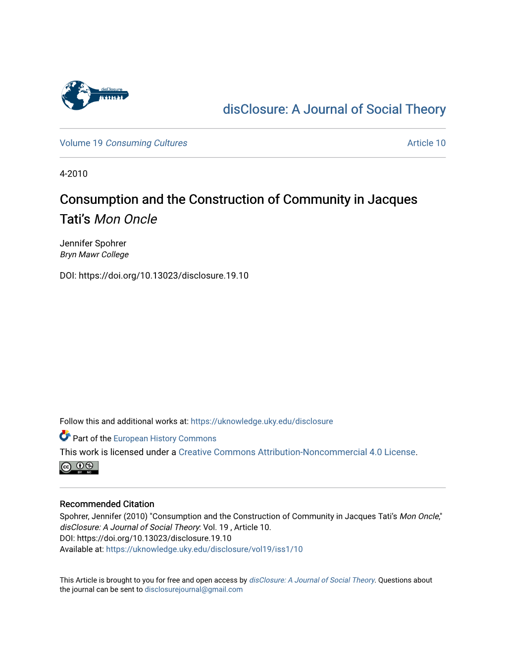 Consumption and the Construction of Community in Jacques Tati's <Em