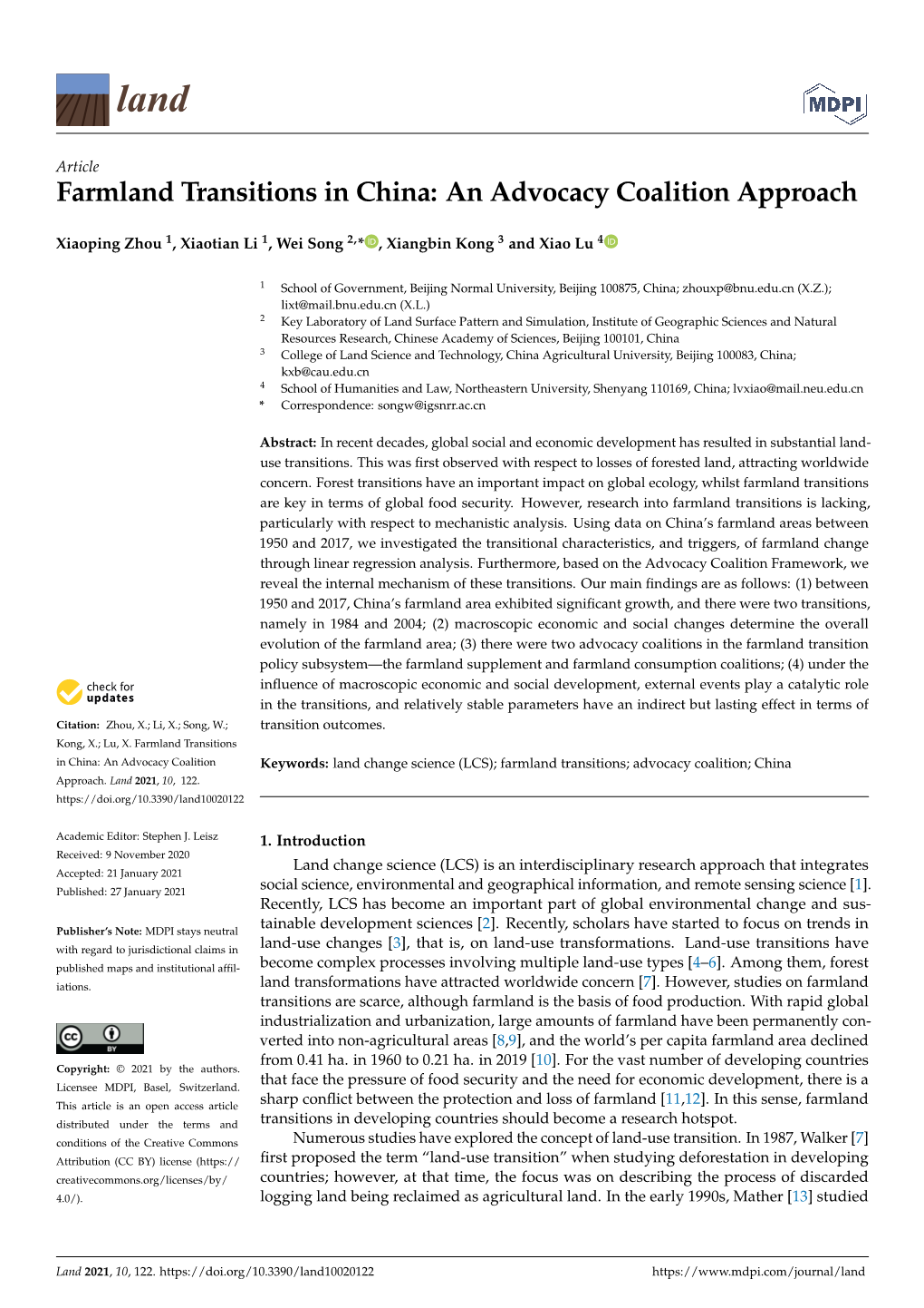 Farmland Transitions in China: an Advocacy Coalition Approach