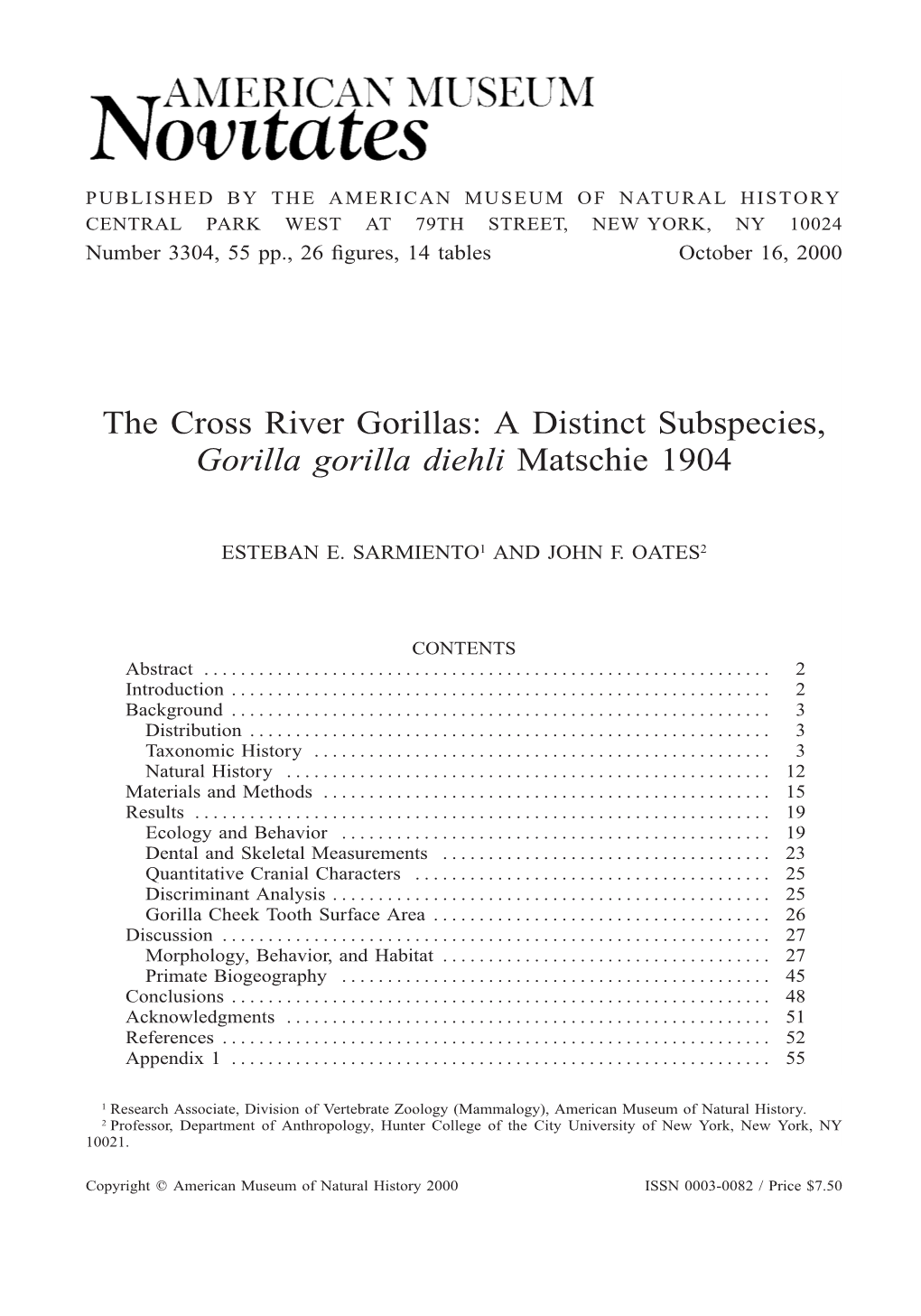 The Cross River Gorillas: a Distinct Subspecies, Gorilla Gorilla Diehli Matschie 1904