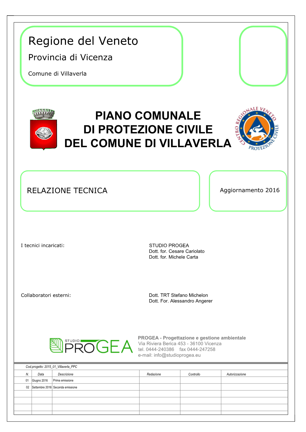 Piano Comunale Di Protezione Civile Del Comune Di Villaverla