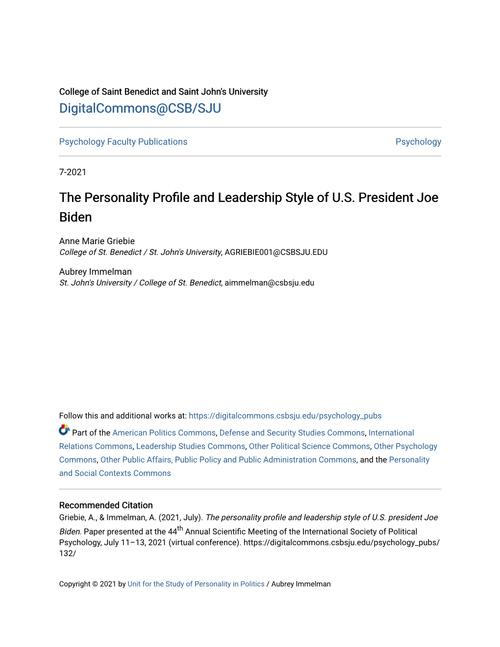 The Personality Profile and Leadership Style of U.S. President Joe Biden