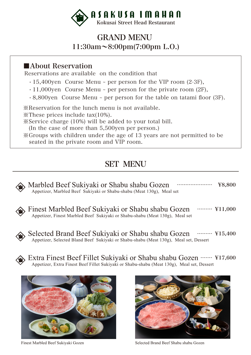 GRAND MENU SET MENU Marbled Beef Sukiyaki Or Shabu Shabu