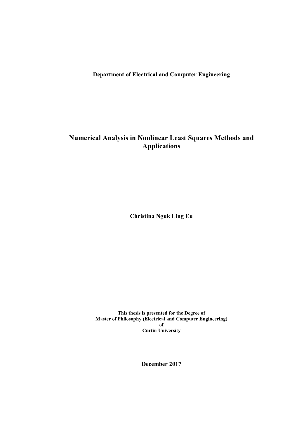 Numerical Analysis in Nonlinear Least Squares Methods and Applications