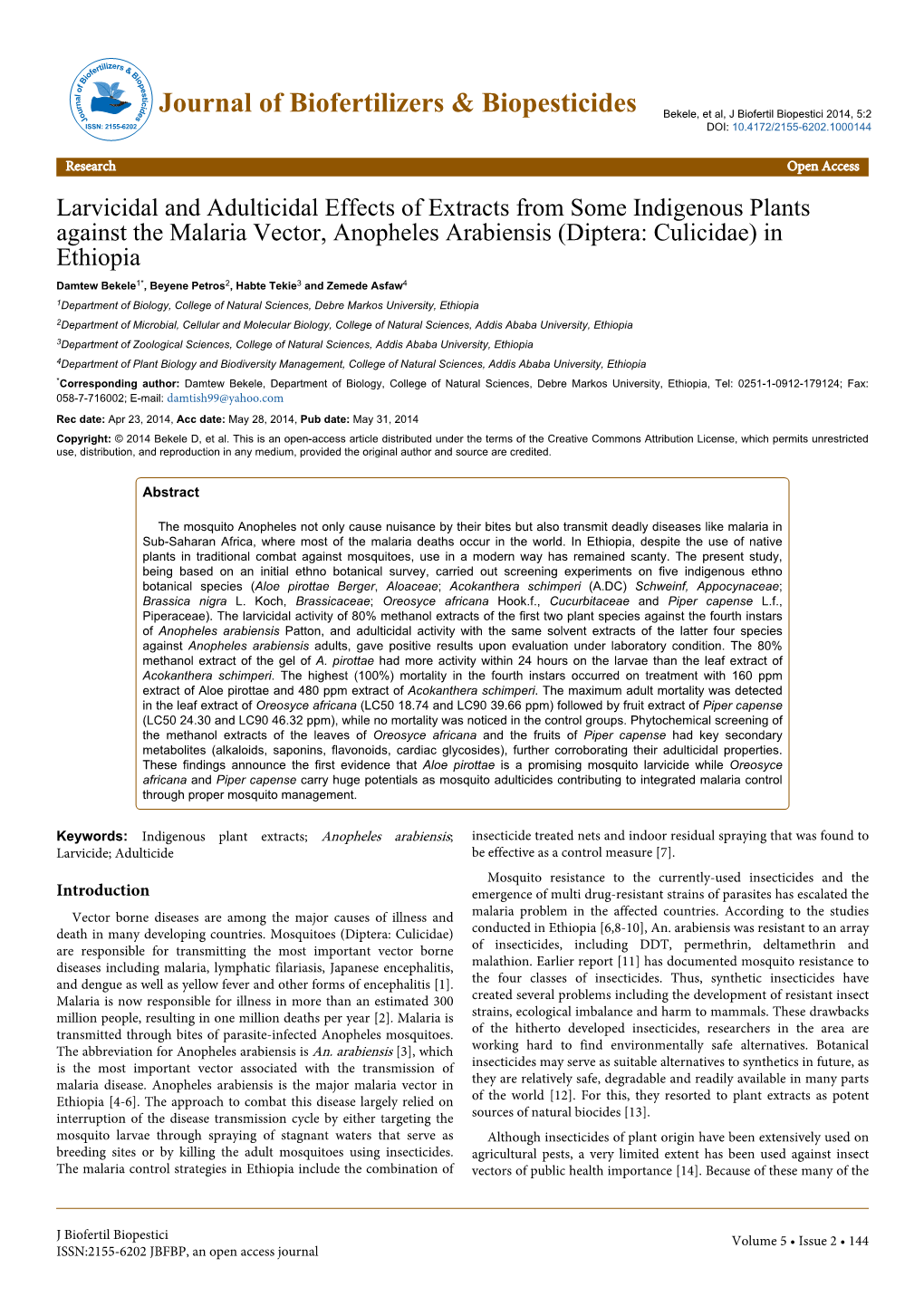 Larvicidal and Adulticidal Effects of Extracts