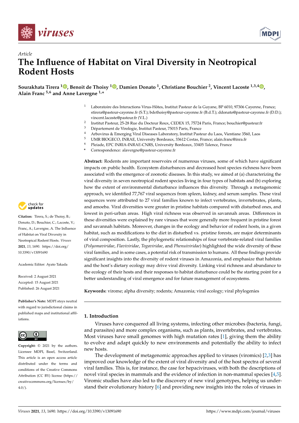 The Influence of Habitat on Viral Diversity in Neotropical Rodent Hosts