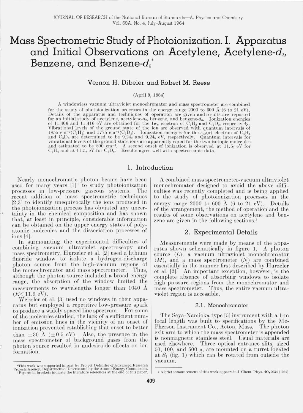 Mass Spectrometric Study of Photoionization. 1. Apparatus And