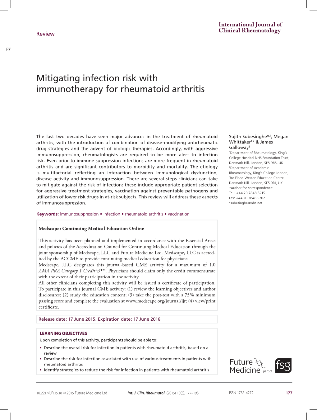 Mitigating Infection Risk with Immunotherapy for Rheumatoid Arthritis