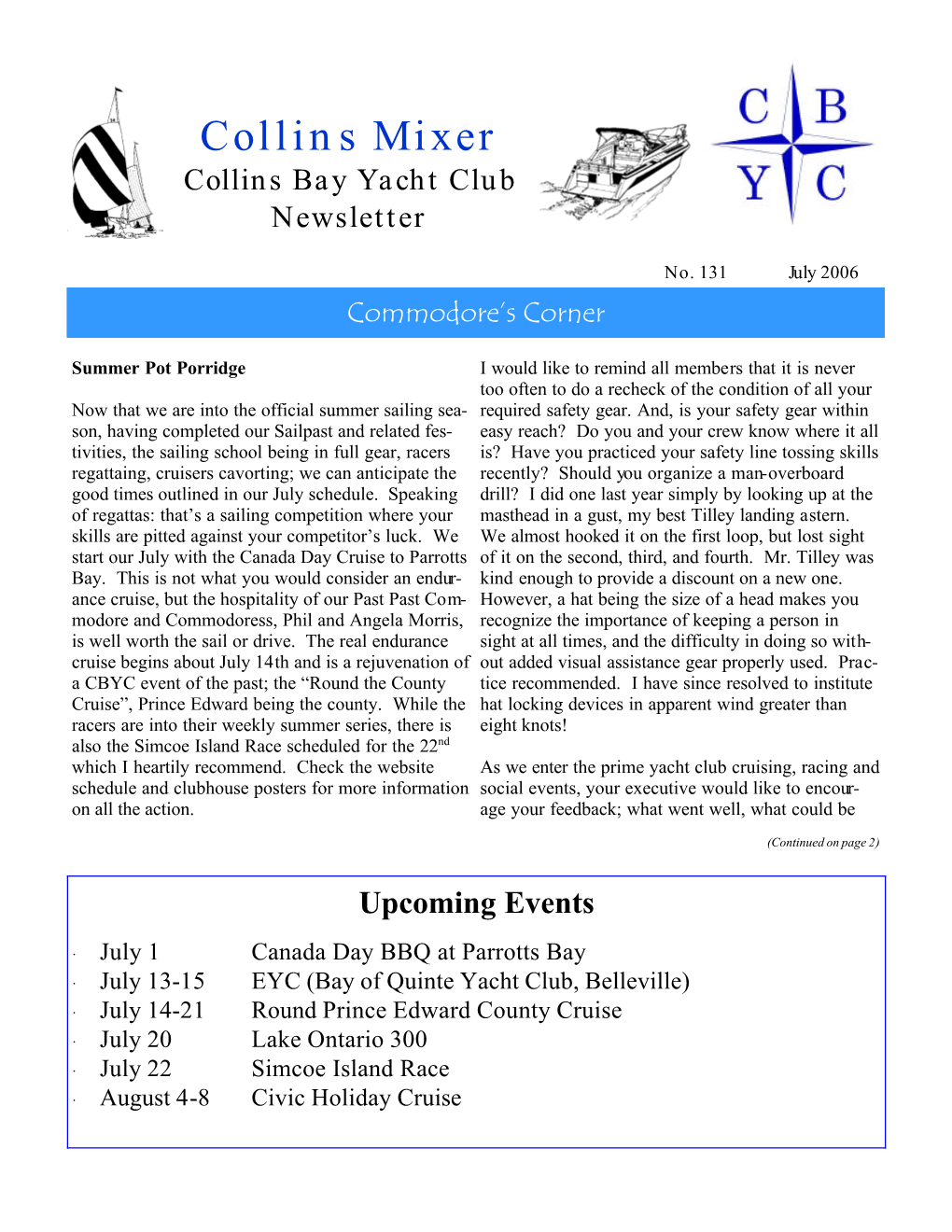 Collins Mixer Collins Bay Yacht Club Newsletter