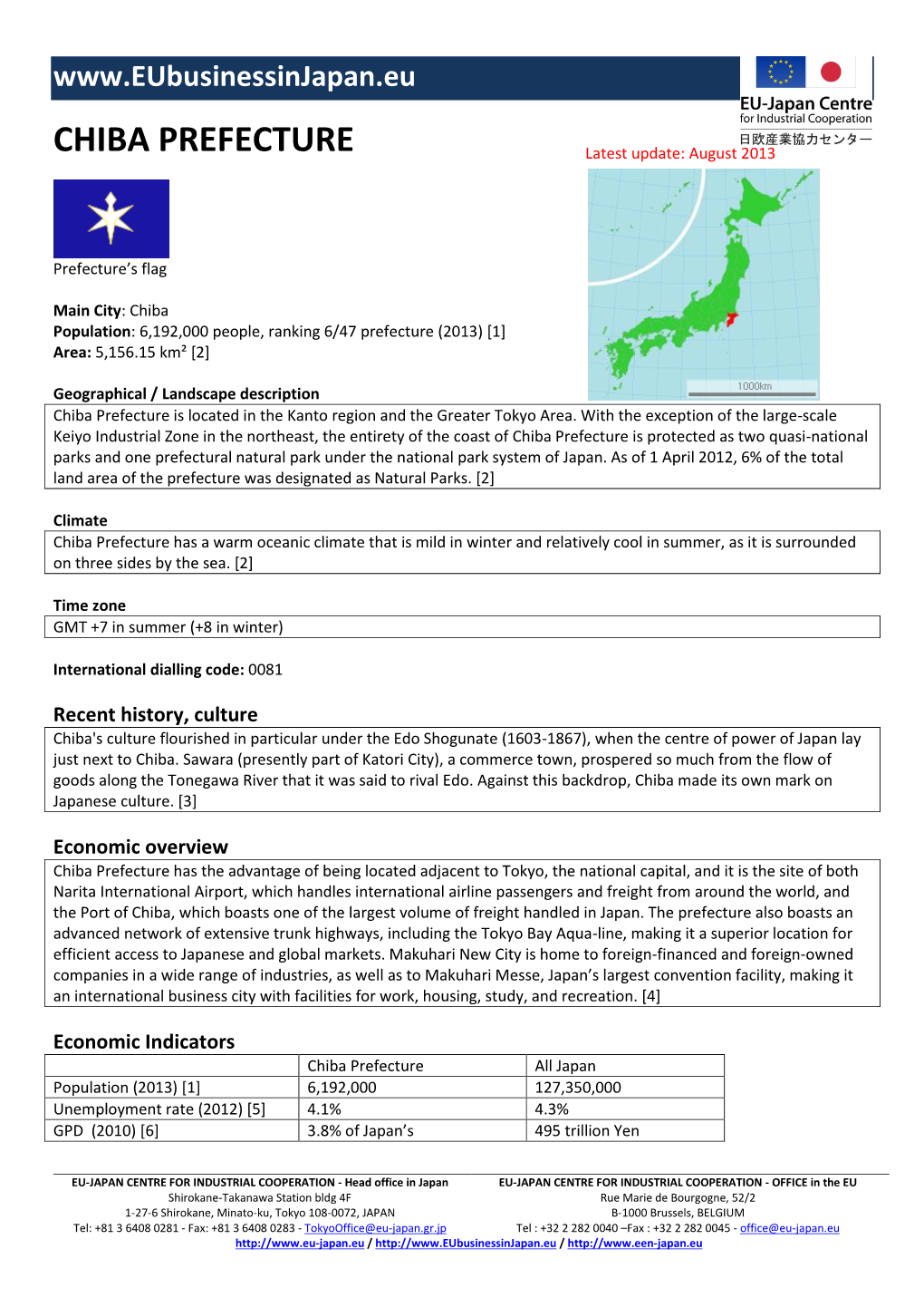 CHIBA PREFECTURE Latest Update: August 2013