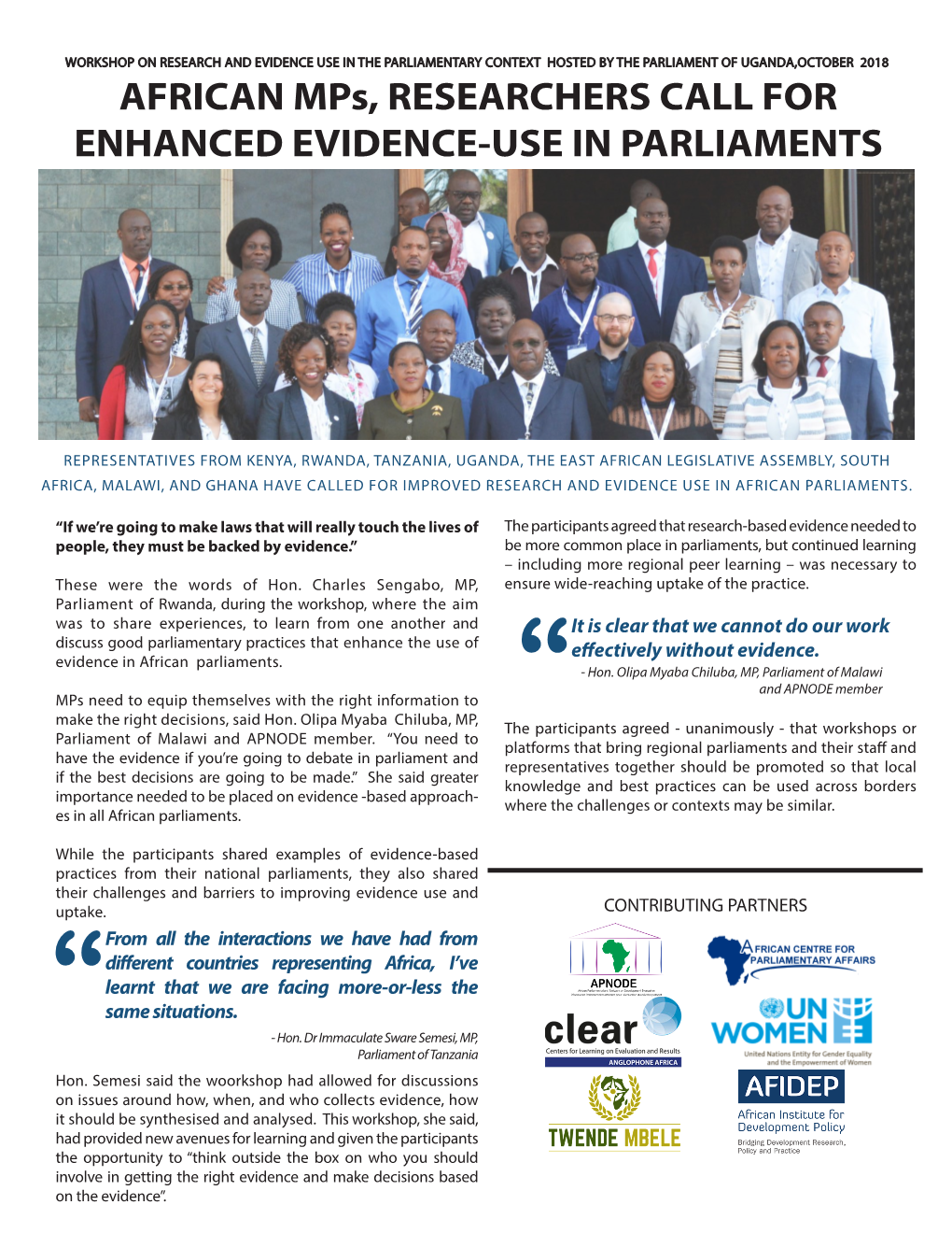 AFRICAN Mps, RESEARCHERS CALL for ENHANCED EVIDENCE-USE in PARLIAMENTS