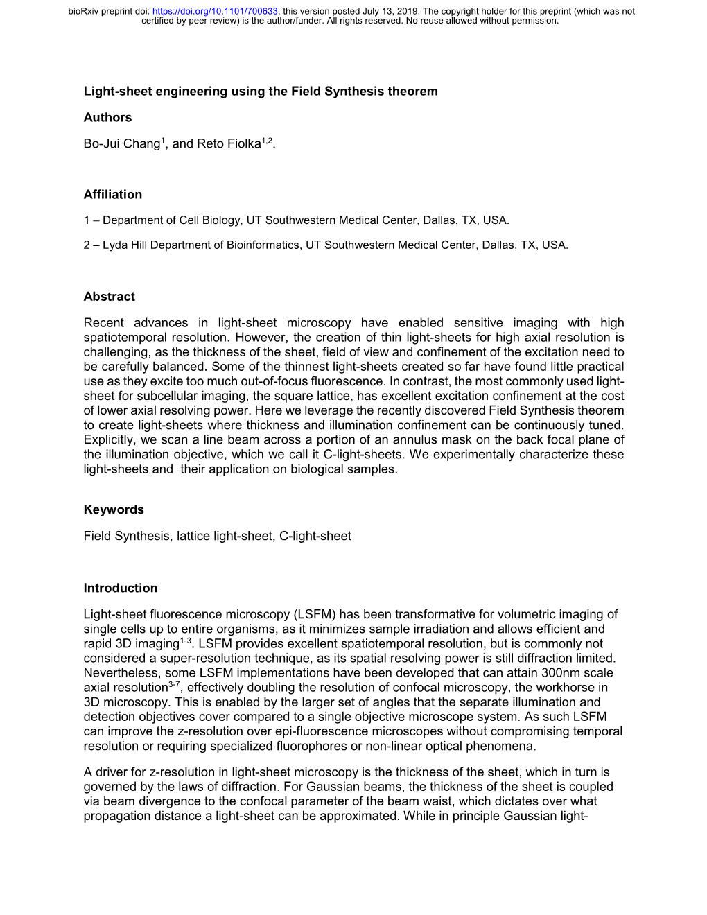 Light-Sheet Engineering Using the Field Synthesis Theorem