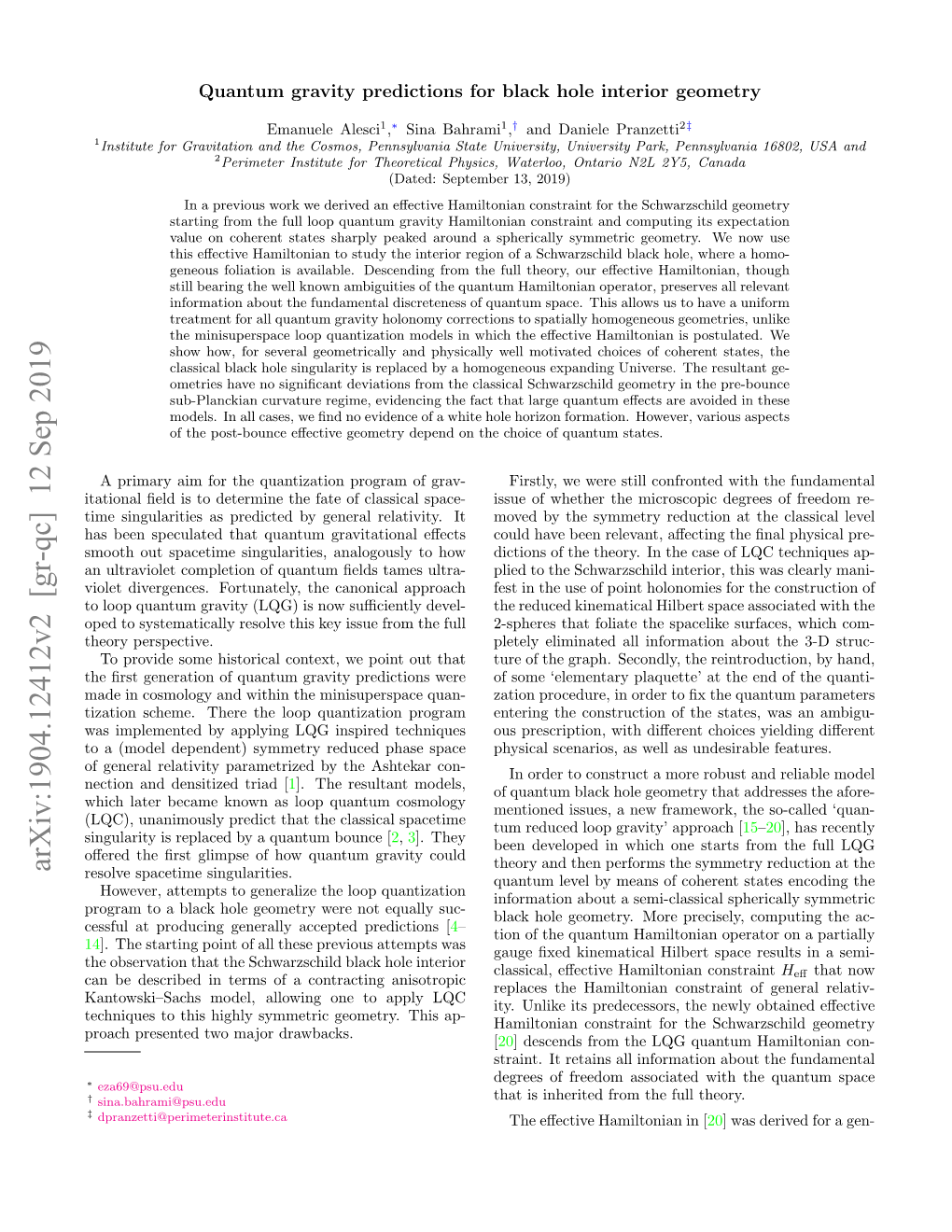 Quantum Gravity Predictions for Black Hole Interior Geometry