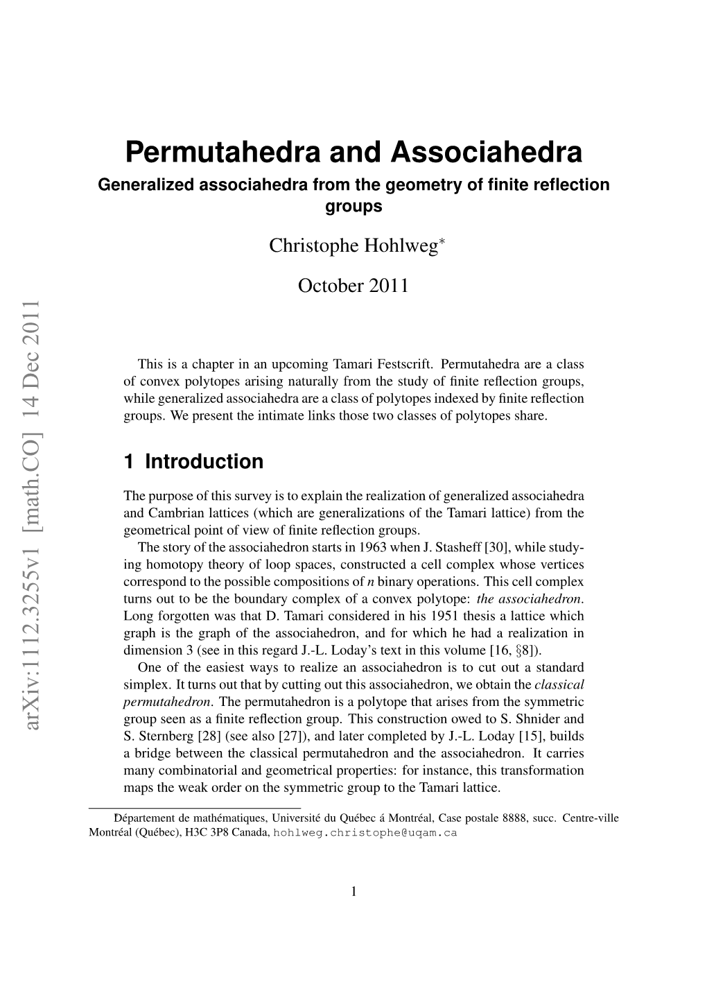 Permutahedra and Associahedra Generalized Associahedra from the Geometry of ﬁnite Reﬂection Groups