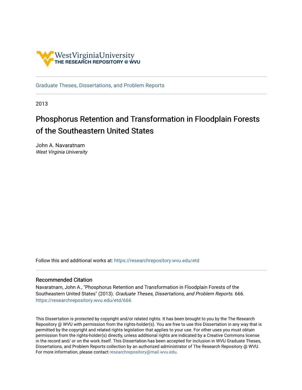 Phosphorus Retention and Transformation in Floodplain Forests of the Southeastern United States