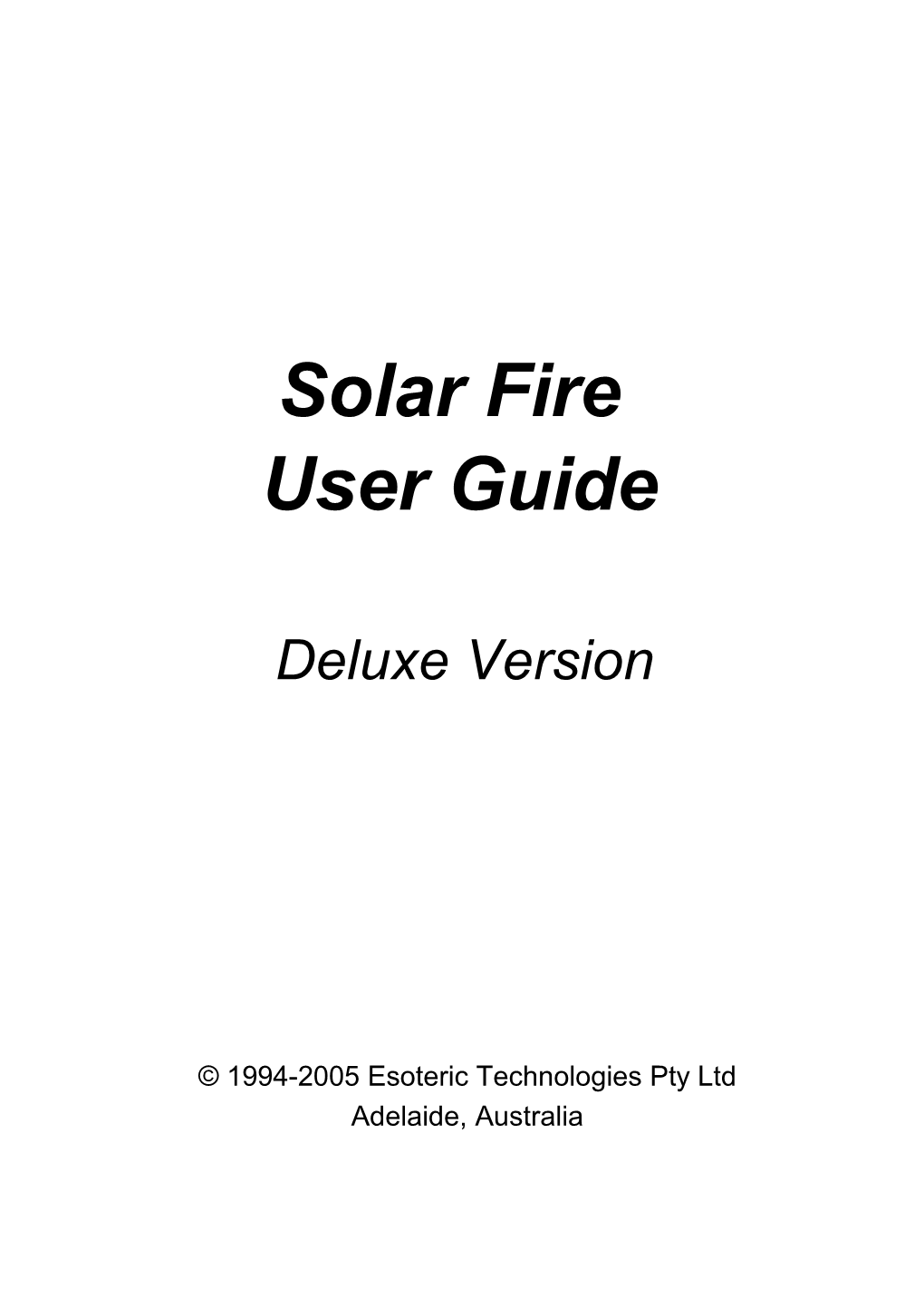 Solar Fire Deluxe User Guide