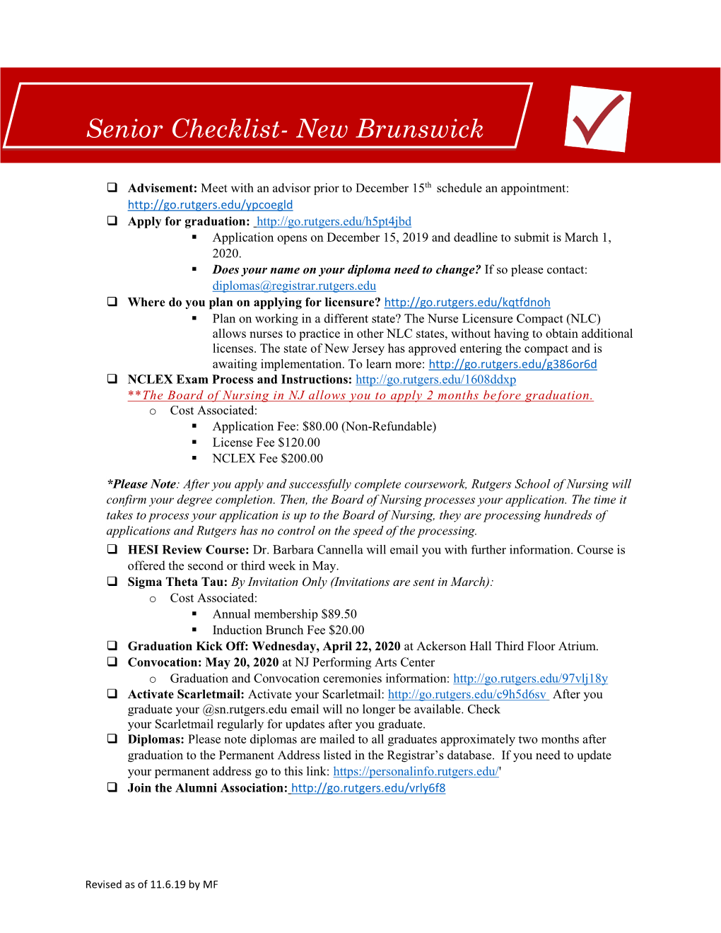 Senior Checklist- New Brunswick