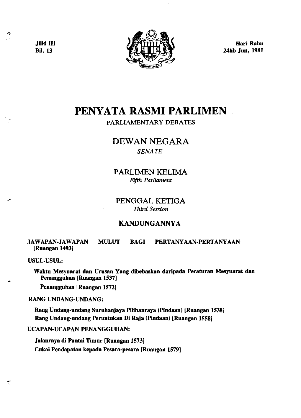 Penyata Rasmi Parlimen Parliamentary Debates