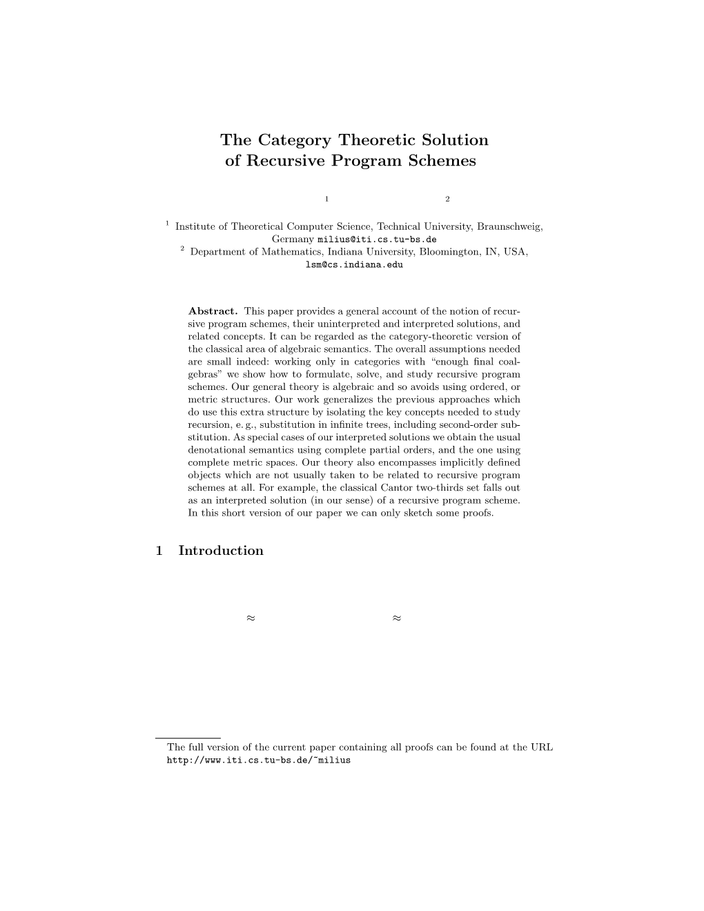 The Category Theoretic Solution of Recursive Program Schemes*