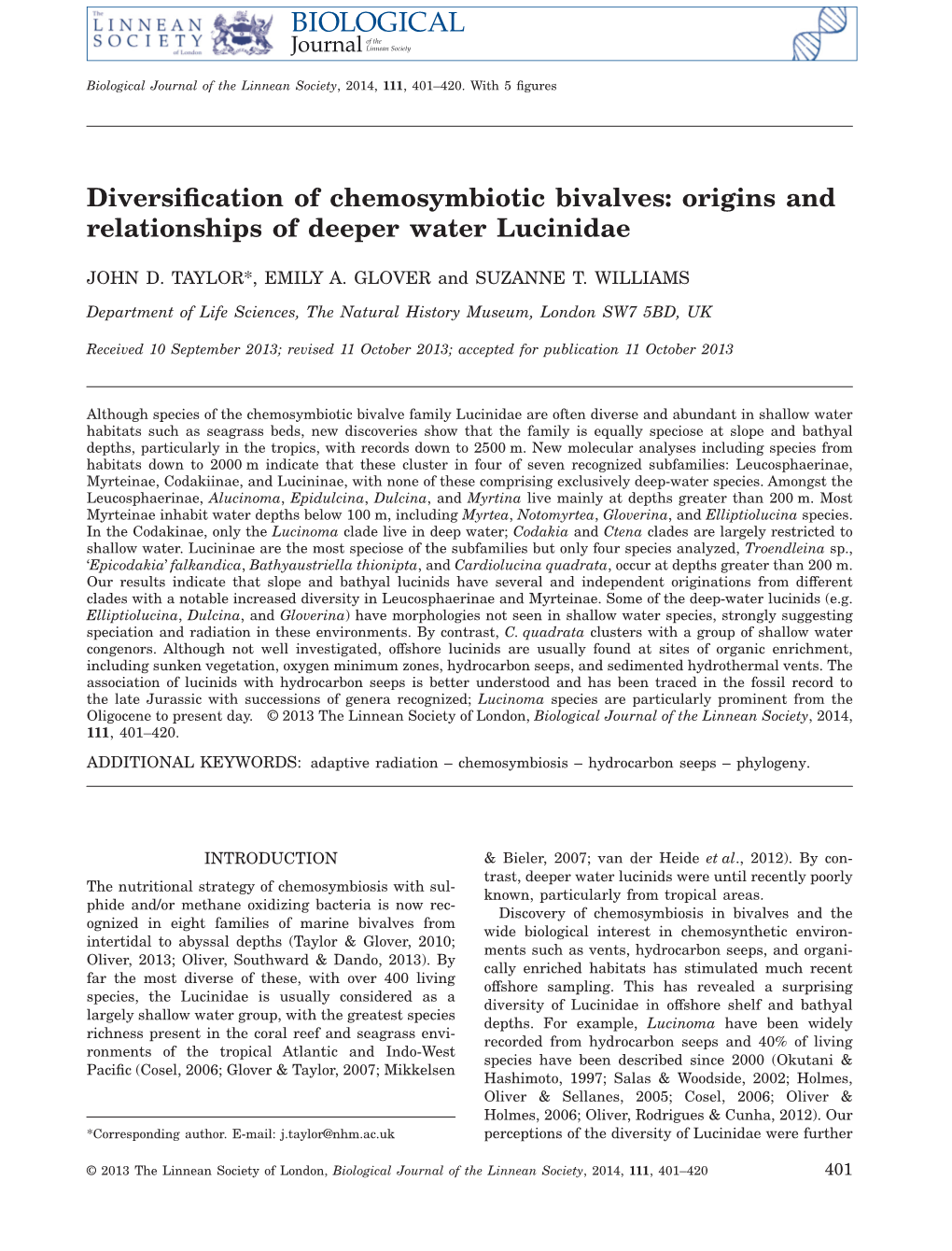 Diversification of Chemosymbiotic Bivalves: Origins and Relationships