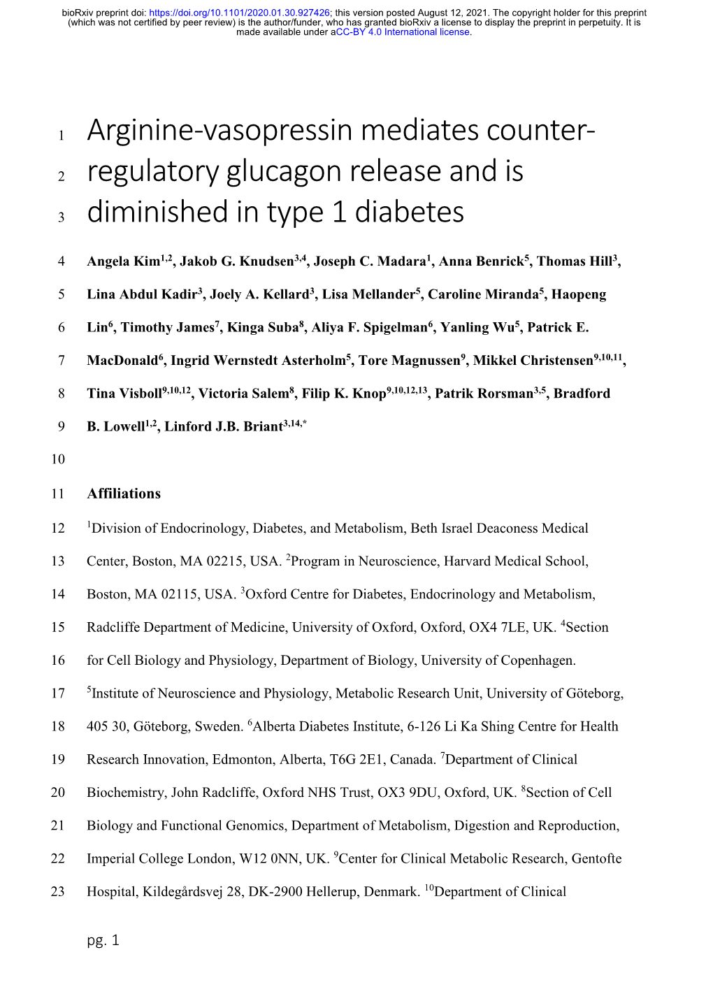 Regulatory Glucagon Release and Is Diminished in Type 1 Diabetes