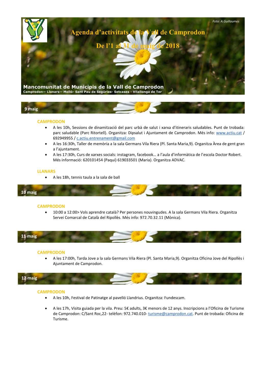 Agenda D'activitats De La Vall De Camprodon De L'1 Al 31 De Maig De