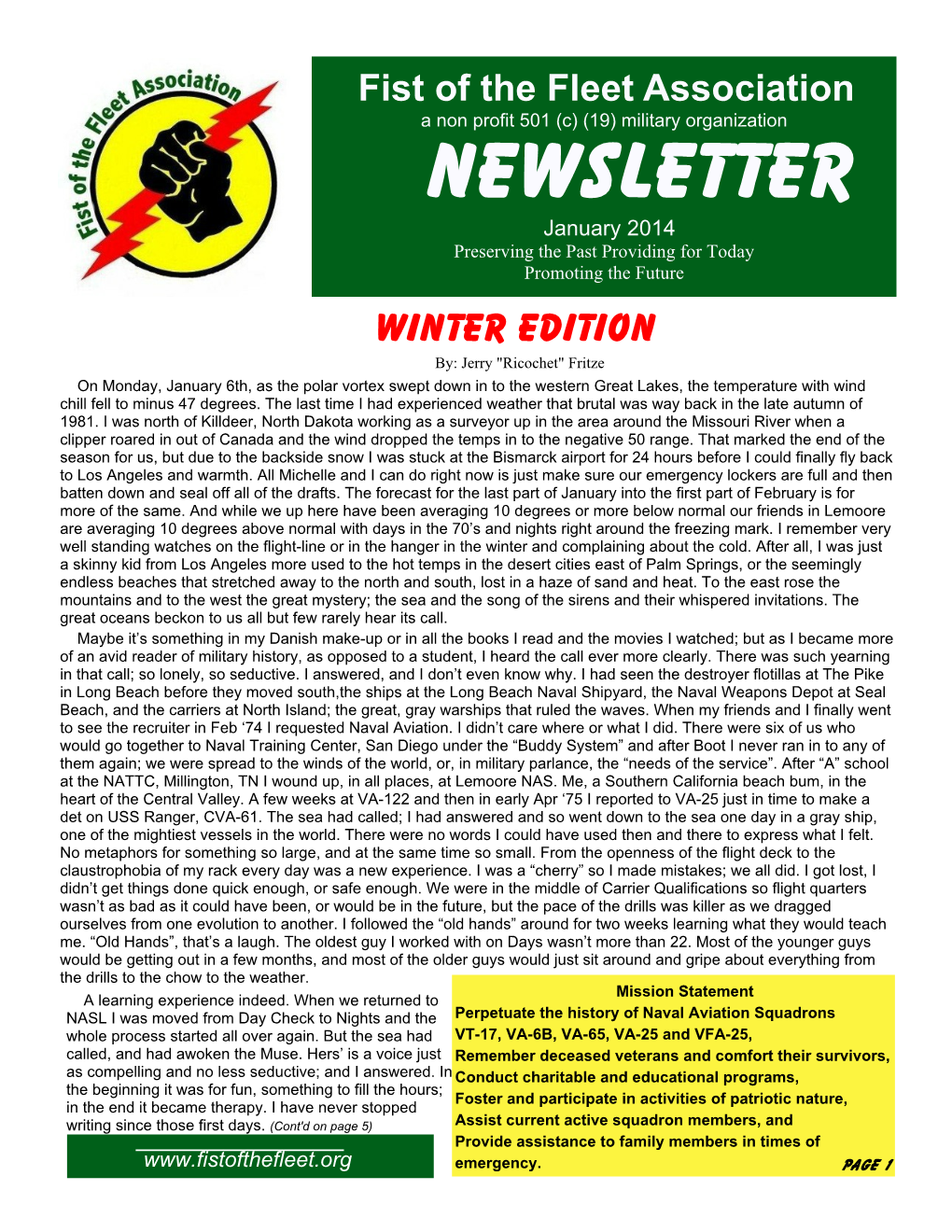 Winter 2014 Newsletter