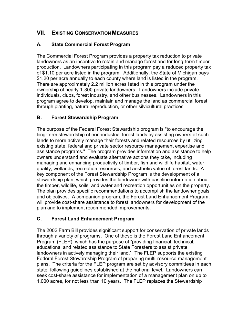 Vii. Existing Conservation Measures