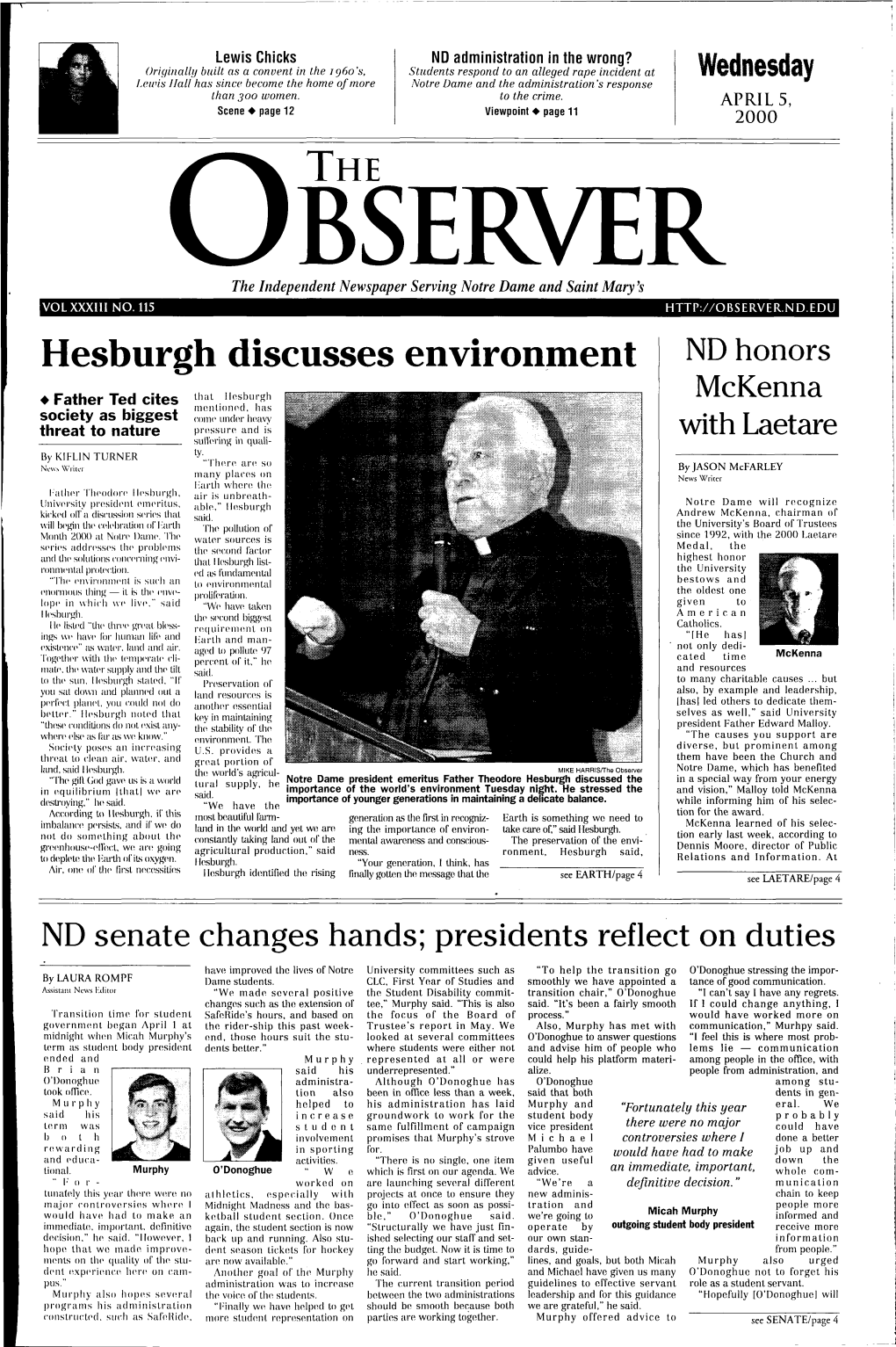 Hesburgh Discusses Environment ND Honors
