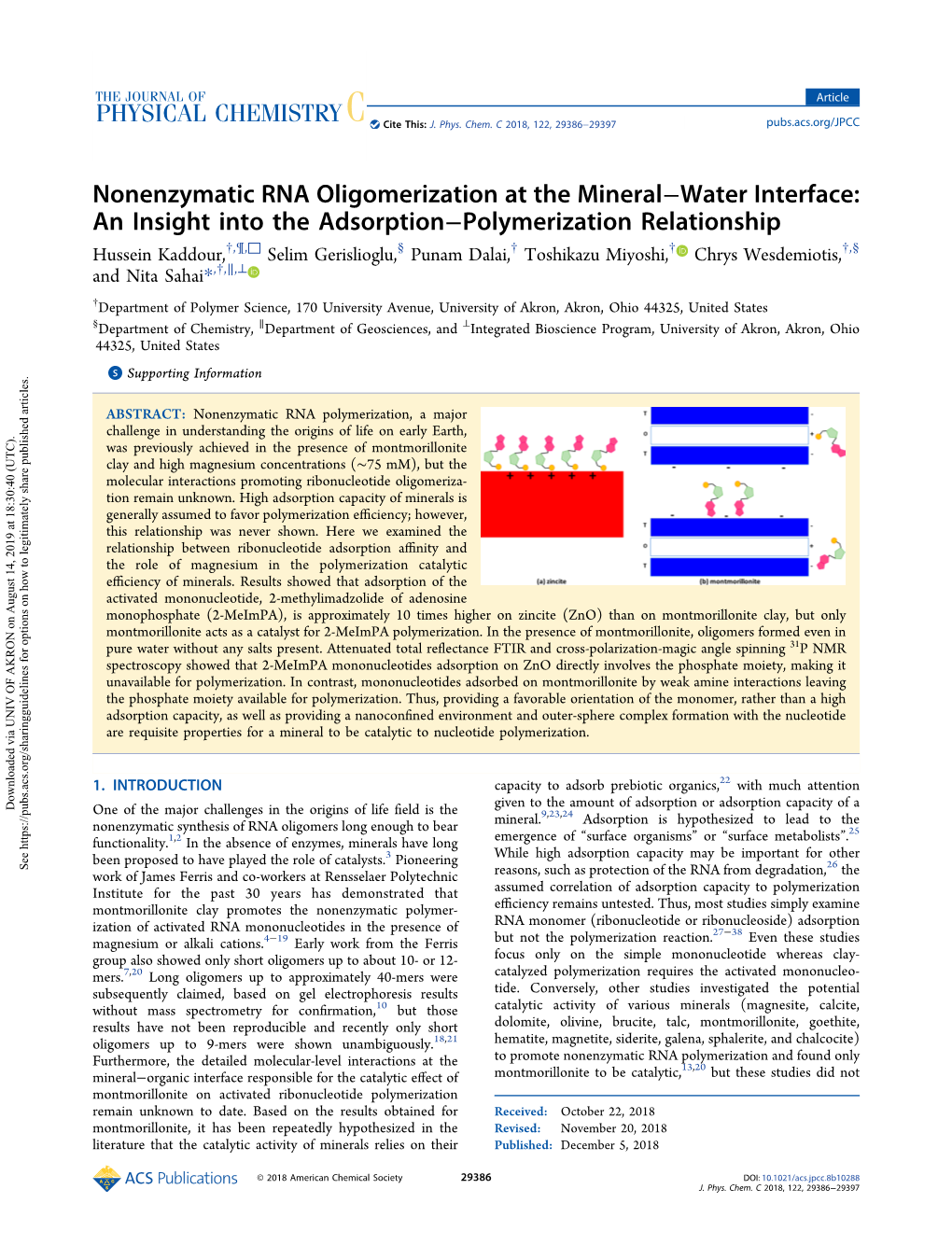 Nonenzymatic RNA Oligomerization at the Mineral–Water Interface