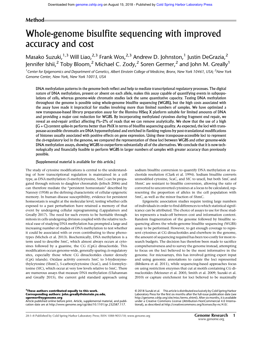 Whole-Genome Bisulfite Sequencing with Improved Accuracy and Cost