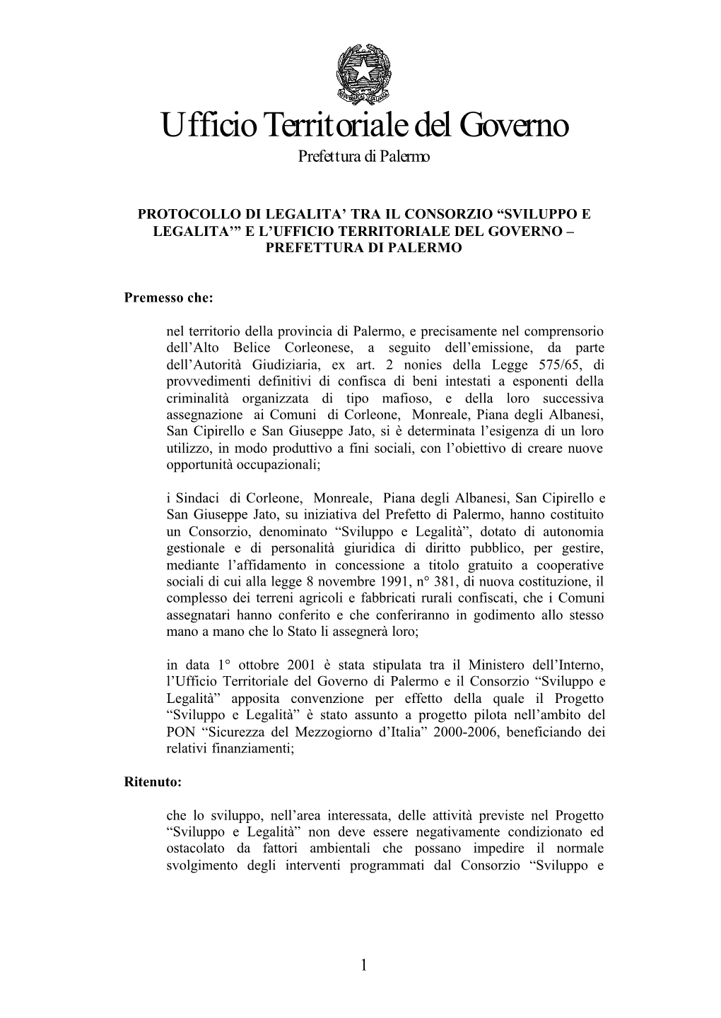 Ufficio Territoriale Del Governo Prefettura Di Palermo