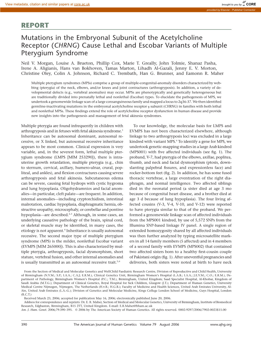 CHRNG) Cause Lethal and Escobar Variants of Multiple Pterygium Syndrome