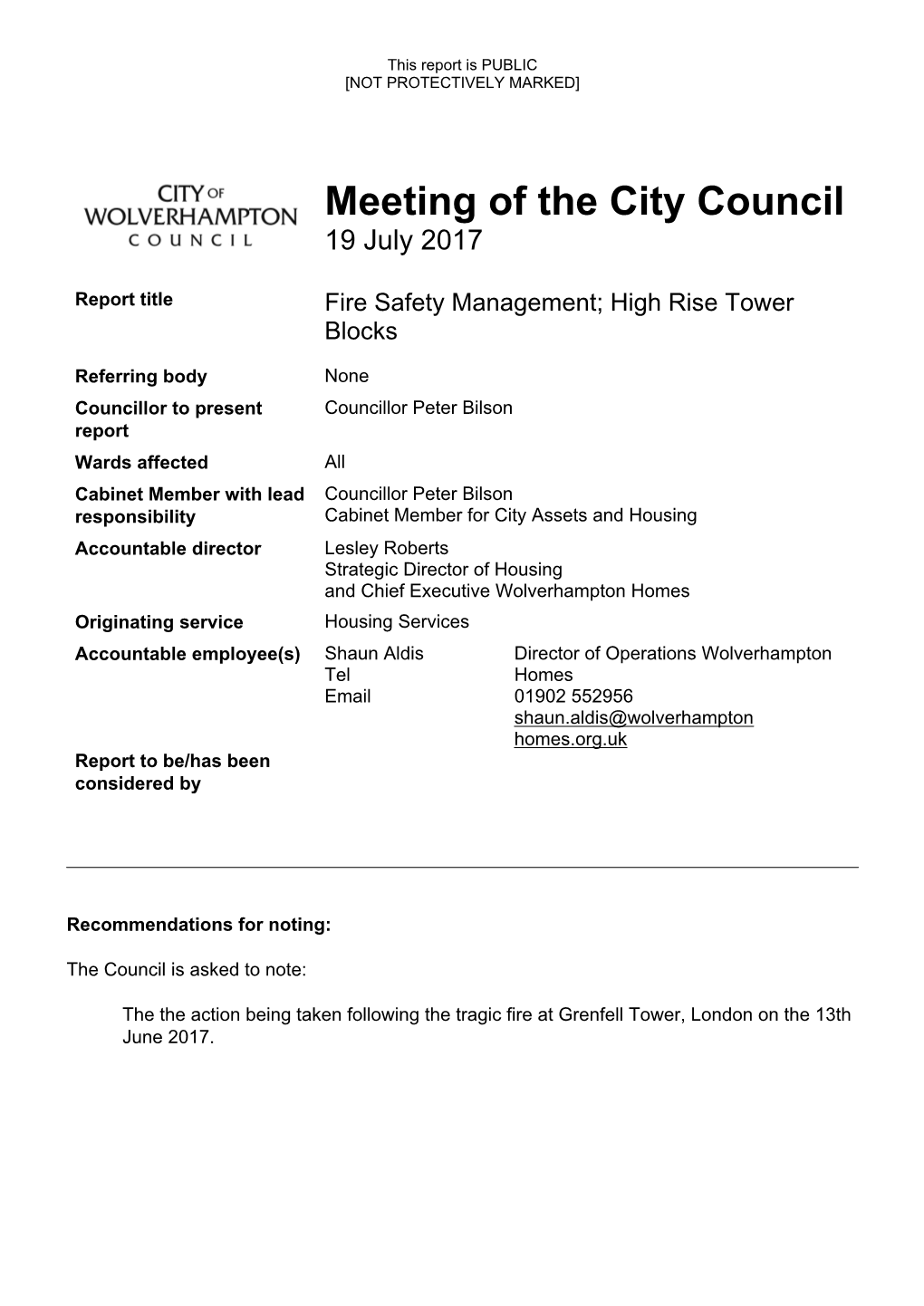 Meeting of the City Council 19 July 2017