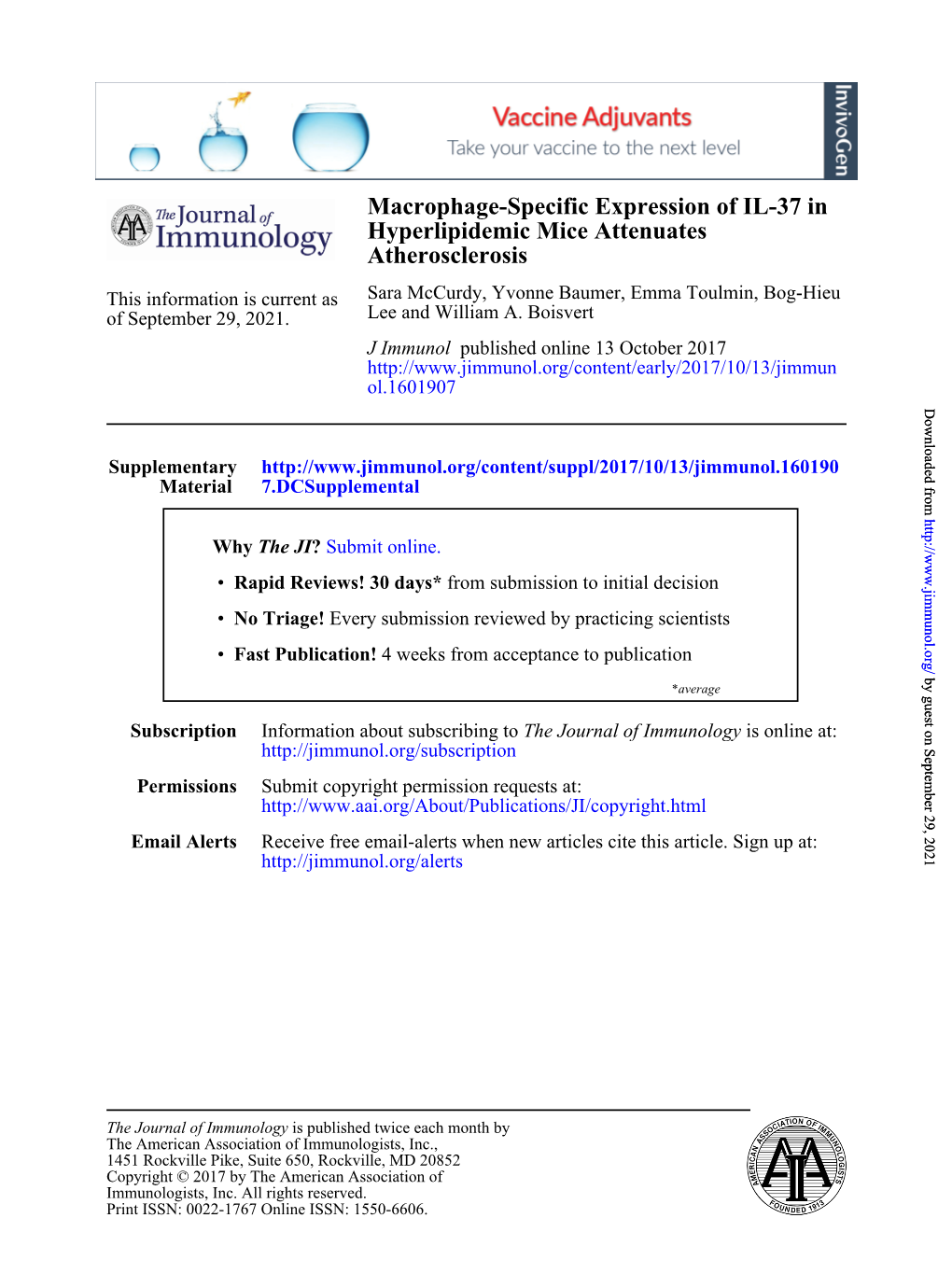 Macrophage-Specific Expression of IL-37 in Hyperlipidemic Mice Attenuates Atherosclerosis