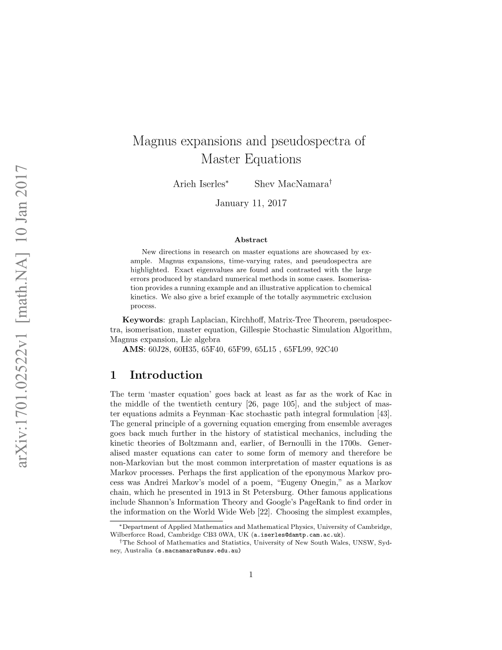 Magnus Expansions and Pseudospectra of Master Equations