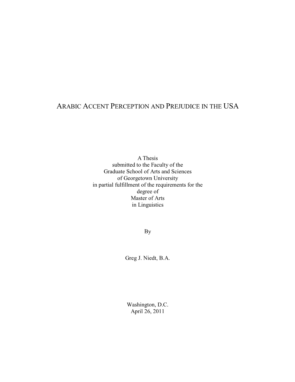 Arabic Accent Perception and Prejudice in the Usa