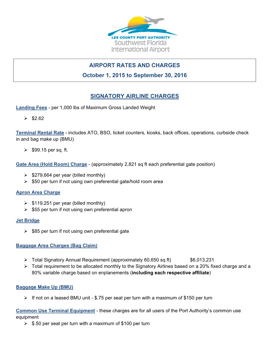 AIRPORT RATES and CHARGES October 1, 2015 to September 30, 2016