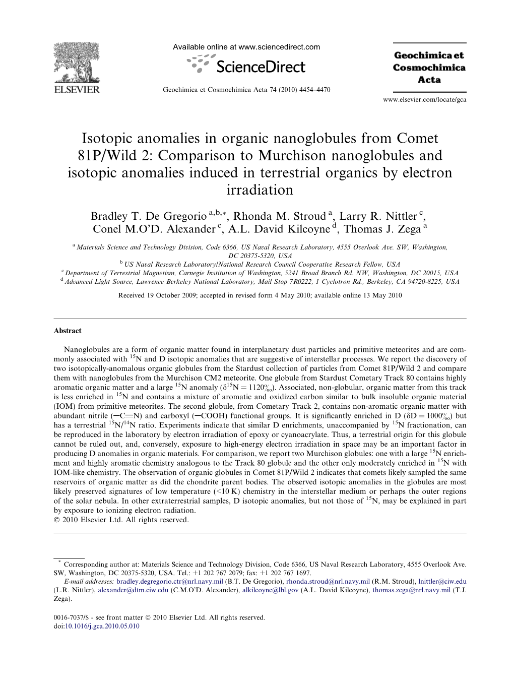 Isotopic Anomalies in Organic Nanoglobules from Comet 81P/Wild 2