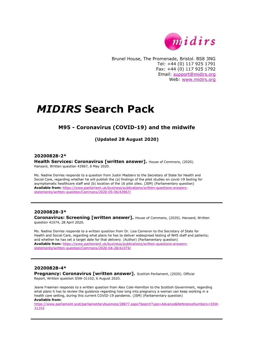 MIDIRS Search Pack