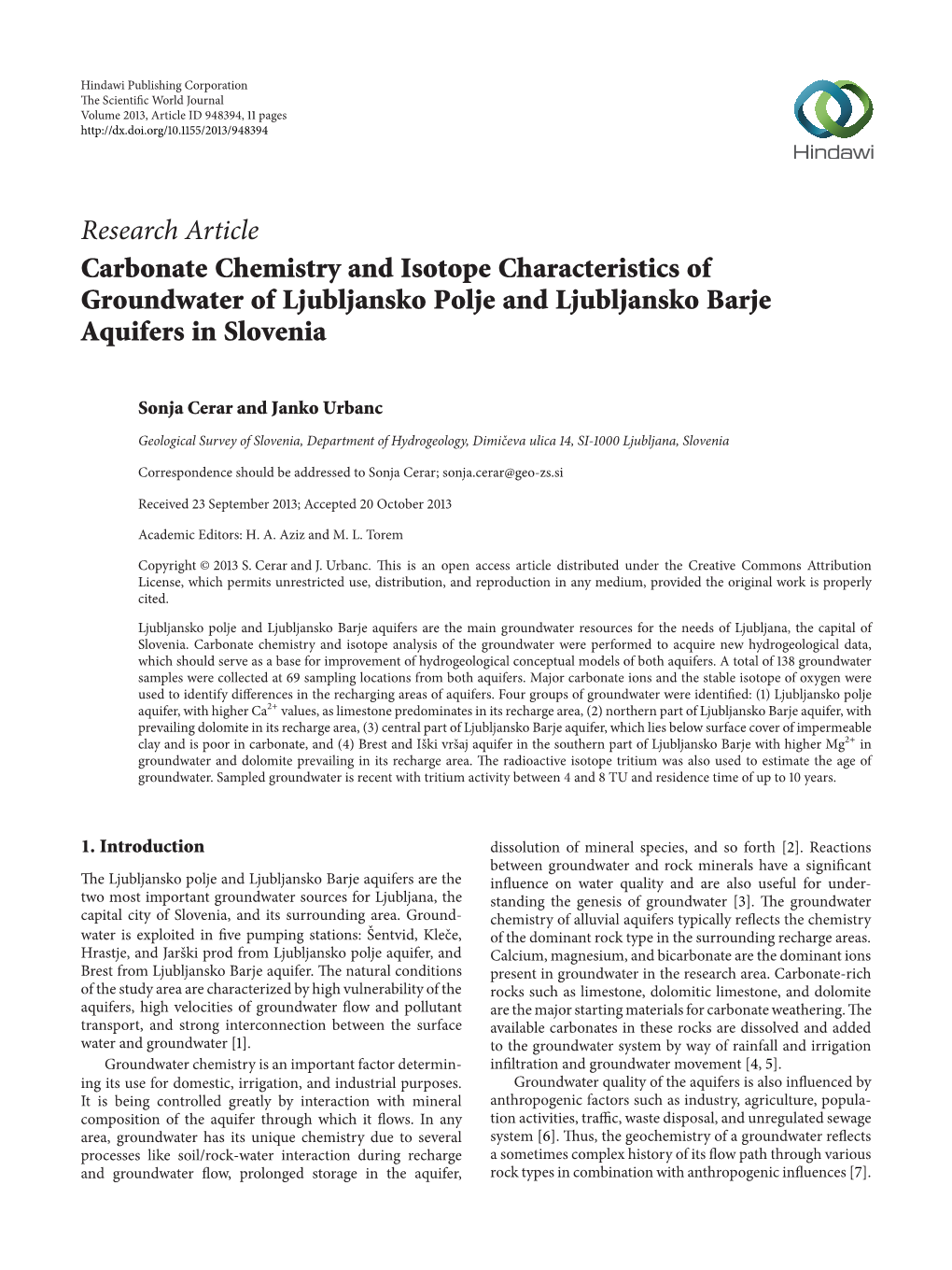 Carbonate Chemistry and Isotope Characteristics of Groundwater of Ljubljansko Polje and Ljubljansko Barje Aquifers in Slovenia