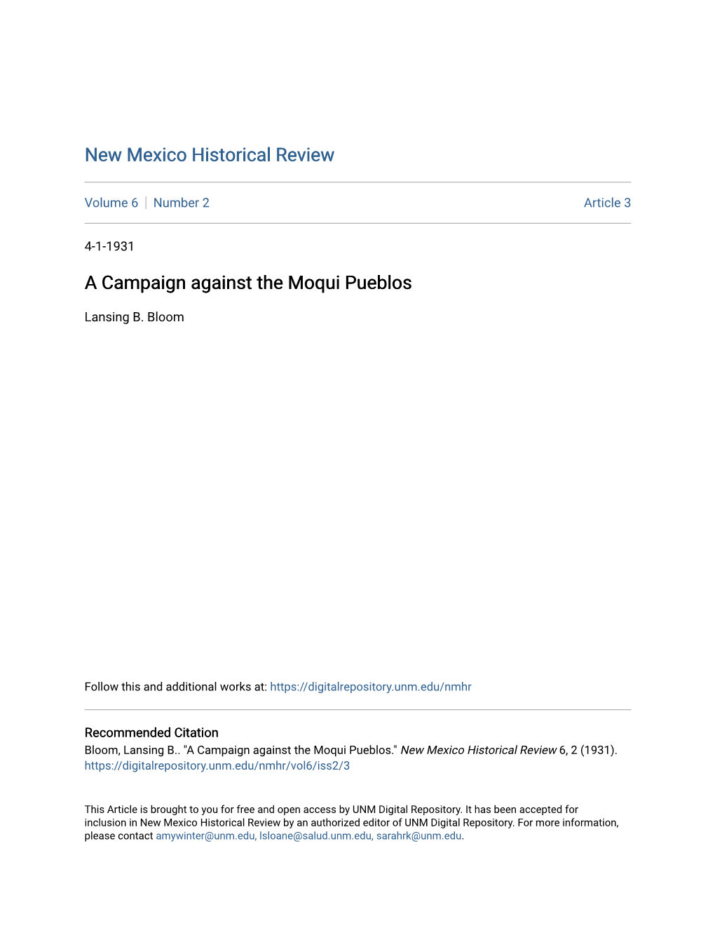 A Campaign Against the Moqui Pueblos