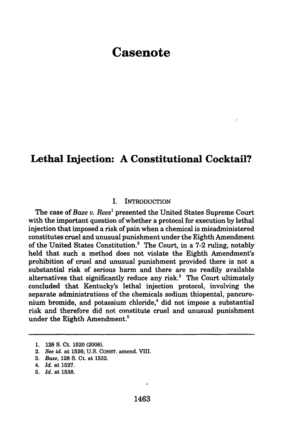 Lethal Injection: a Constitutional Cocktail?