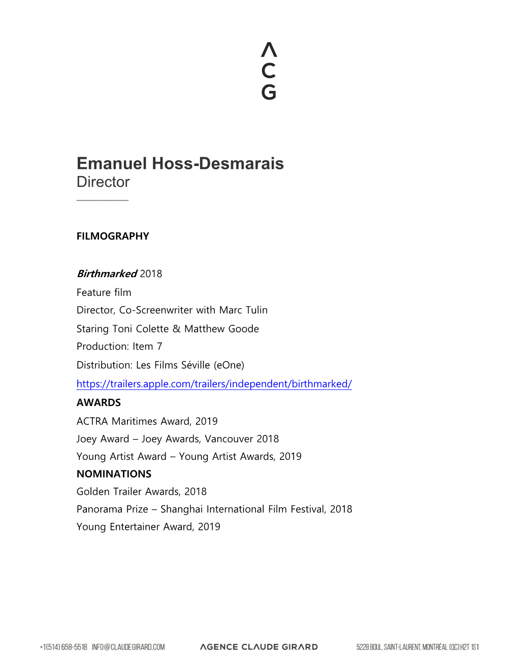 Emanuel Hoss-Desmarais Director —————