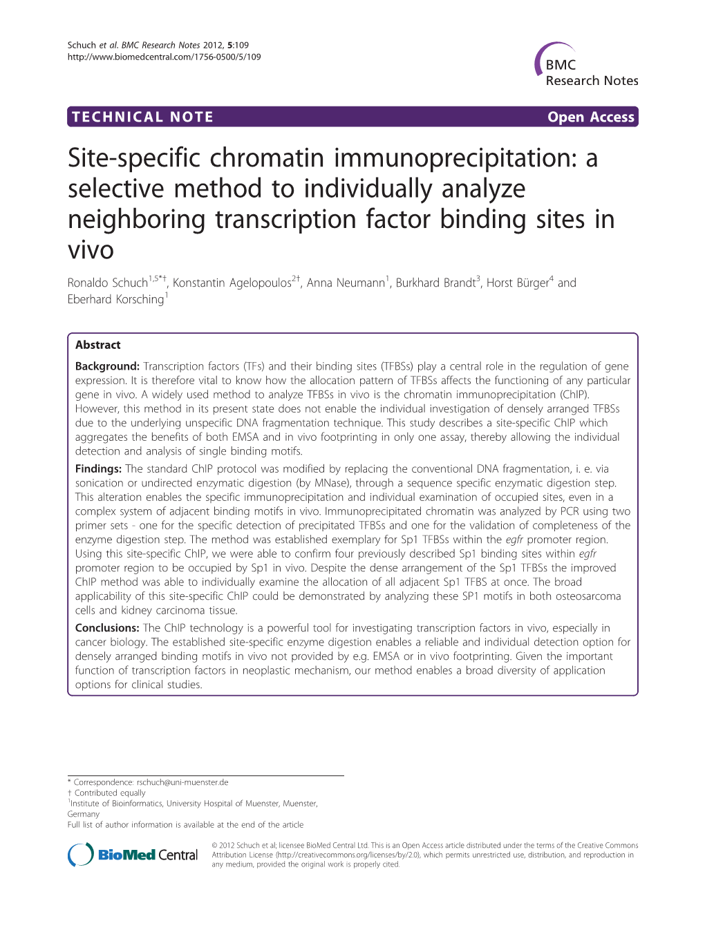 Site-Specific Chromatin Immunoprecipitation: a Selective Method to Individually Analyze Neighboring Transcription Factor Binding