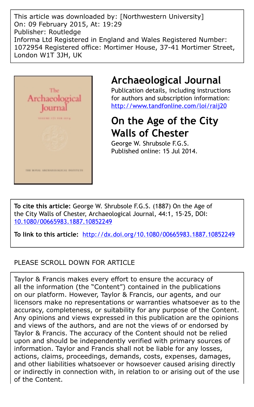 Archaeological Journal on the Age of the City Walls Of