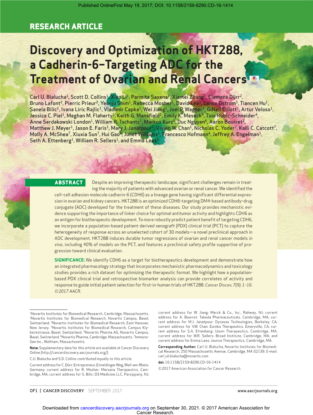 Discovery and Optimization of HKT288, a Cadherin-6–Targeting ADC for the Treatment of Ovarian and Renal Cancers