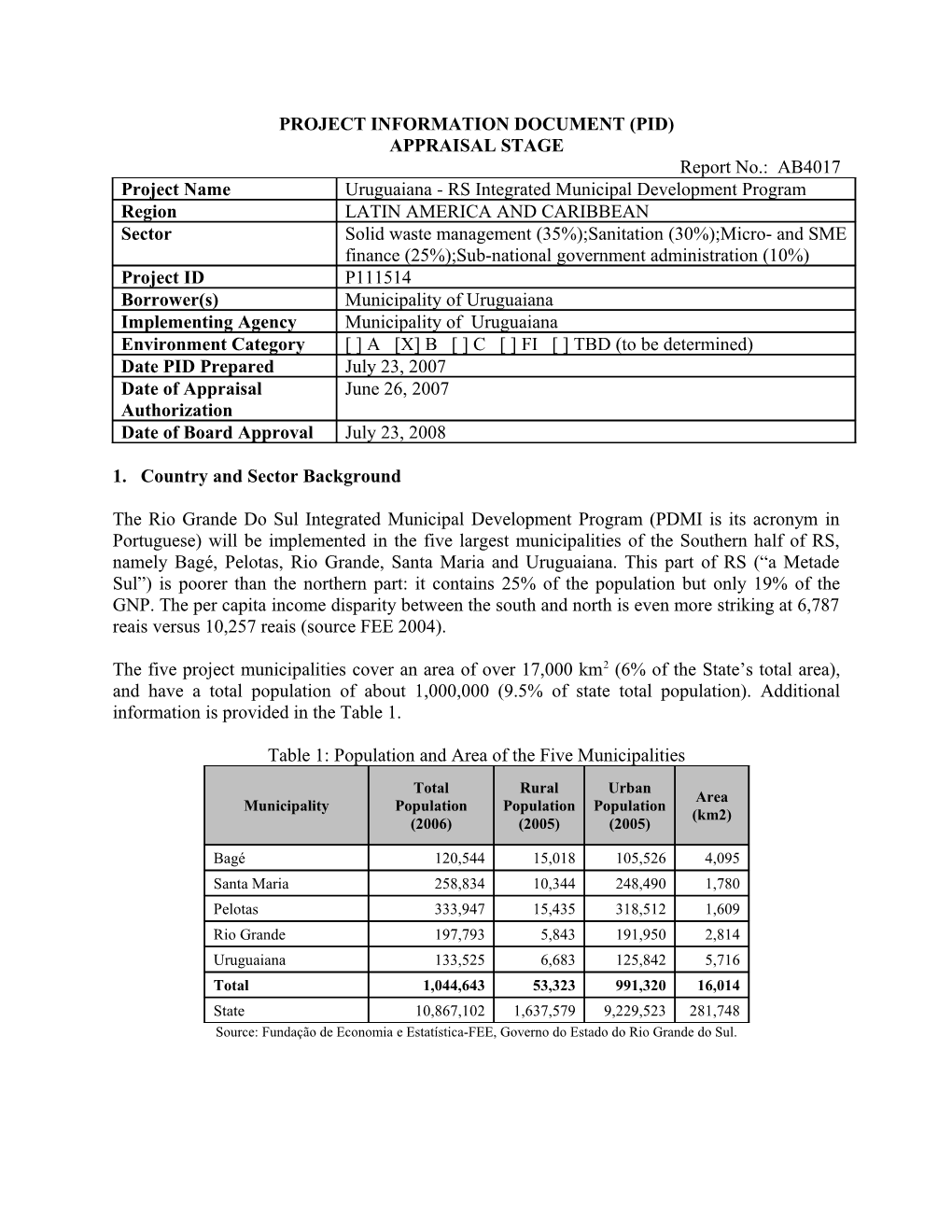 Project Information Document (Pid) s14