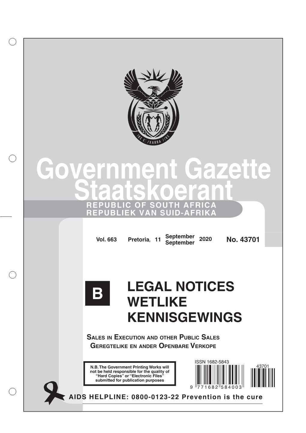 Government Gazette Staatskoerant REPUBLIC of SOUTH AFRICA REPUBLIEK VAN SUID-AFRIKA